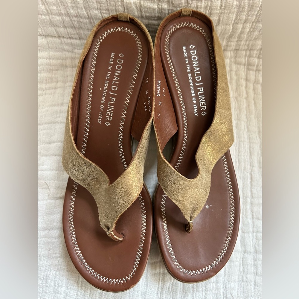 Donald J. Pliner wedge beige gold shimmer size 10